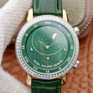 Patek Philippe Upgraded Starry Sky 5102 Green Surface, Pearl Top Leather Strap Automatic Mechanical Men's Watch.