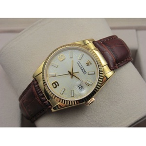 Rolex ROLEX watch log Type 18K Gold Leather Casual Fashion White Noodle D Digital Scale Men's Watch Gold Watch Swiss ETA Movement.