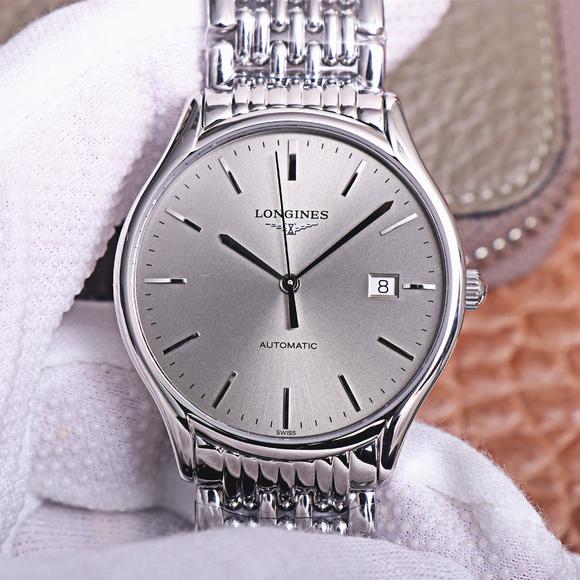Longines magnificent series L4.921.4 lasted ten months of ingenuity, ultra-thin steel band men's mechanical watch, silver-gray surface - Click Image to Close