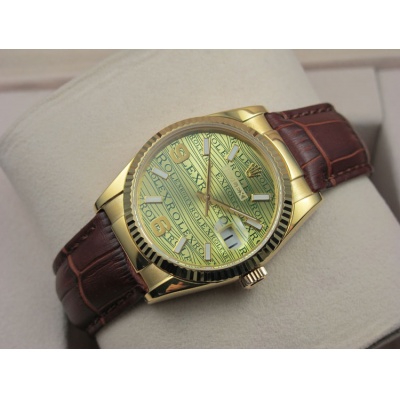 Rolex Rolex Watch Datejust 18K Gold Leather Casual Fashion Gold Face LOGO Noodle D Digital Scale Men's Watch Swiss ETA Movement - Click Image to Close