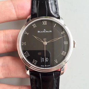 La fabbrica HG riproduce l'elegante orologio da finestra della serie Villeret di Blancpain, semplice modello di viso nero
