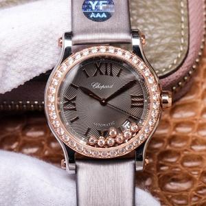Orologio YF Chopard Happy Diamond 278559-3003, oro rosa tempestato di diamanti orologio meccanico da donna, cinturino in seta