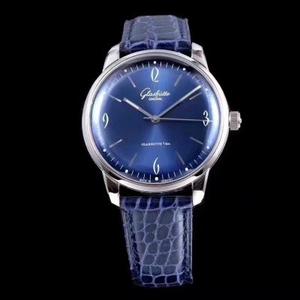 gf fabbrica top replica Glash-tte retrò retro serie blu meccanica orologio a cinghia maschile