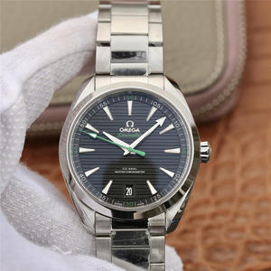 VS Omega Seamaster 150M "Teak" piastra modello orizzontale, superficie nera, ago verde, cinturino in acciaio inox, replica 8900 movimento meccanico automatico, orologio da uomo