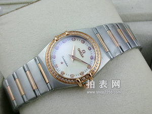 Omega Constellation Series Ladies Guarda Caso Diamante Case 18K Rose Gold Two-pin Diamond Index (Multi-color)