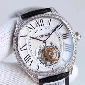 TF produsse Cartier Cartier Drive de tourbillon diamond-studded belt watch manuale avvolgimento orologio da uomo a movimento