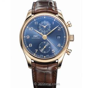 ZF IWC Portuguese Series IW390305 Rose goud blauw chronograaf chronograaf herenhorloge.