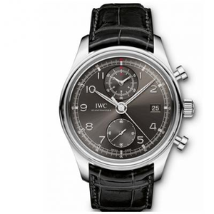 IWC Portugese serie IW390404 multifunctioneel chronograaf horloge met grijze wijzerplaat.
