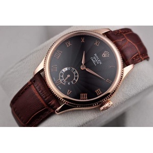 Rolex Cellini two-hand semi-automatic mechanical watch men's watch 18K rose gold black face brown strap