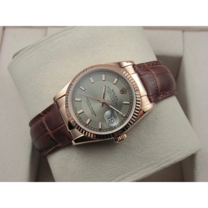 Rolex Rolex Watch Datejust 18K Rose Gold Brown Leather Strap Casual Fashion Gray Noodle Ding Scale Men's Watch Swiss ETA Movement