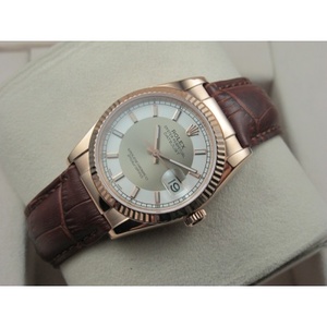 Rolex Rolex Watch Datejust 18K Rose Gold Brown Leather Strap Grey Noodle Ding Scale Men's Watch Swiss ETA Movement