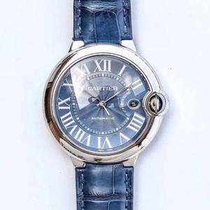 V9 Cartier Upgraded 42mm White Gold Blue Balloon Heren Watch Automatic Mechanical Movement Belt Watch