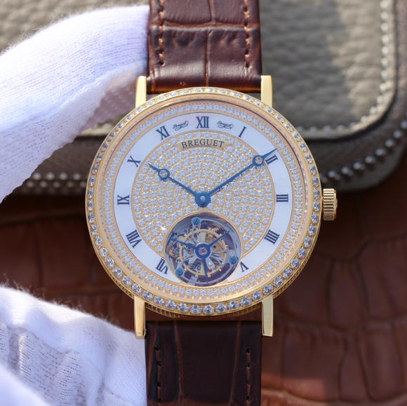 LH Breguet ultra-dunne volledige diamant tourbillon horloge 41x9.5mm handmatige mechanische tourbillon uurwerk - Klik op de afbeelding om het venster te sluiten