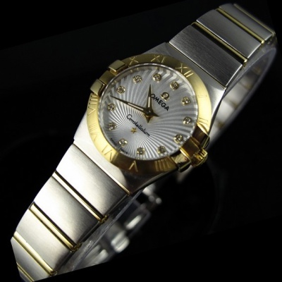 Swiss Omega OMEGA Constellation Quartz Double Eagle 18K Gold Ultra-thin Women's Watch Sun Pattern White Face Ladies Watch - Klik op de afbeelding om het venster te sluiten