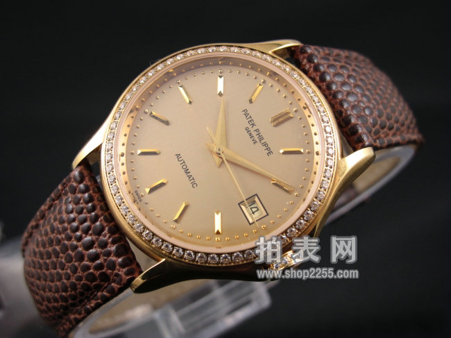 Patek Philippe Automatic Mechanical Watch Men's Watch Ring Diamond Bezel Rose Gold Face Rose Gold Pin - Klik op de afbeelding om het venster te sluiten