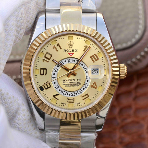 Re-engraved Rolex Oyster Perpetual SKY-DWELLER Series Men's Mechanical Watch in 18k Gold - Klik op de afbeelding om het venster te sluiten
