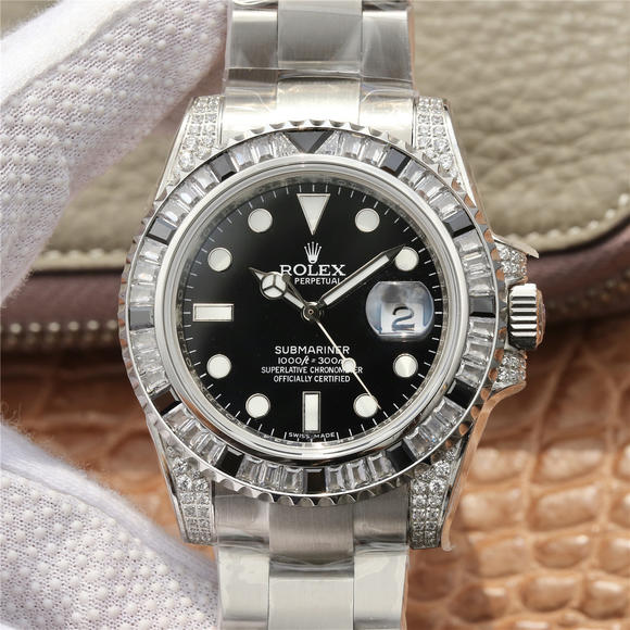 GS Rolex SUB Submariner rear diamond customized version! It is the fusion of luxury sparkle and never fade, and it is the best choice for classic trends! Men's mechanical watch - Klik op de afbeelding om het venster te sluiten