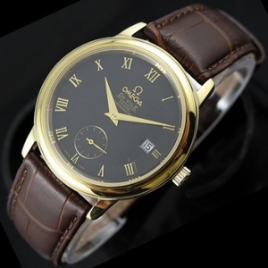 Swiss movement Omega 18K gold black face watch Diefei coaxial small second business mechanical leather men's watch