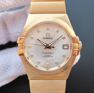 Omega Constellation Series 123.20.35, Stainless Steel Plated 18k Yellow Gold Bracelet Case Mechanical Men's Watch