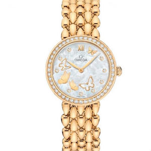 Omega DeVille water drop series ladies 18k gold quartz ladies watch diamond edition, romantic, charming, generous and beautiful Classic butterfly flying ladies watch
