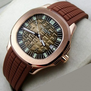 Swiss Patek Philippe watch sports diving 18K rose gold shell brown tape automatic mechanical men's watch