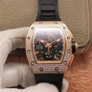 Kv Taiwan RM011 Philip Massa Limited Rose Gold Diamond Edition Automatic Chronograph Movement Men's Watch Rubber Strap