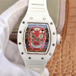 Richard Mille RM52-01 Hollow Skull Watch Classic White Men's Mechanical Watch Rubber Strap