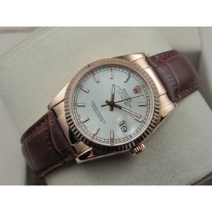 Rolex Rolex Watch Datejust 18K Rose Gold Brown Leather Strap White Noodle Ding Scale Men's Watch Swiss ETA Movement