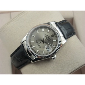 Rolex Rolex Watch Datejust Black Leather Strap Gray Face Men's Watch Swiss Original Movement
