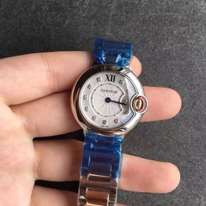 V6 factory new Cartier blue balloon stone face 33 ladies quartz watch with gold strap