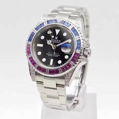 New product from BP factory, diamond-studded Rolex, gemstone rainbow circle GMT Greenwich series, size 40mm unisex watch - Trykk på bildet for å lukke