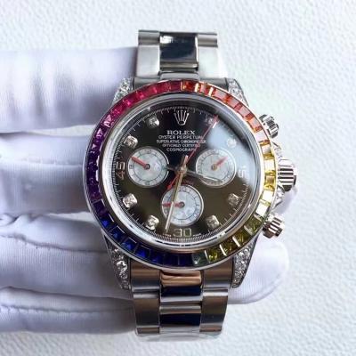 [Real shot] Rolex Daytona Rainbow Diamond Ring equipped with 7750 multifunctional chronograph movement 40mm - Trykk på bildet for å lukke