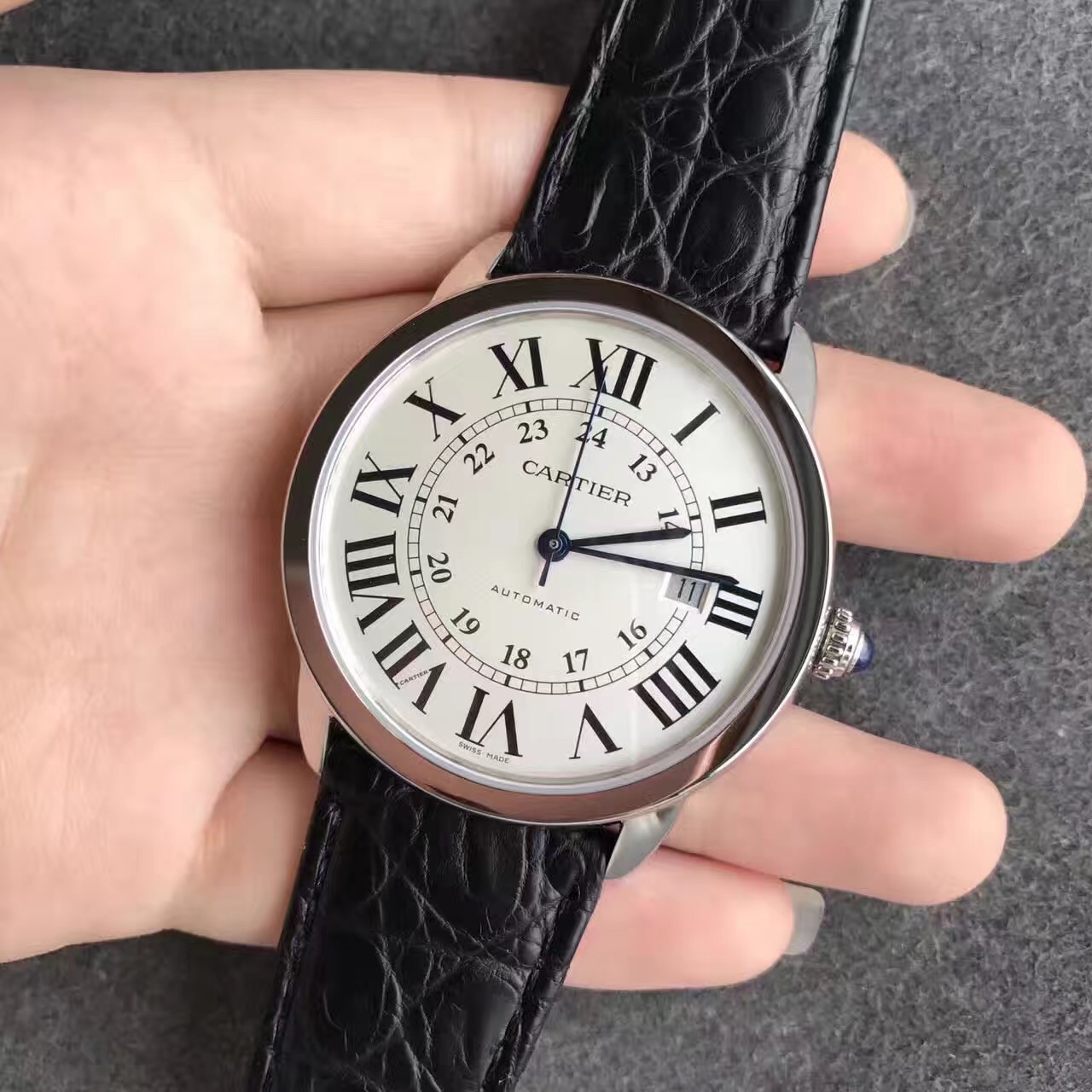 Cartier London Series Mechanical Bottom Men's Watch Belt White Case - Trykk på bildet for å lukke