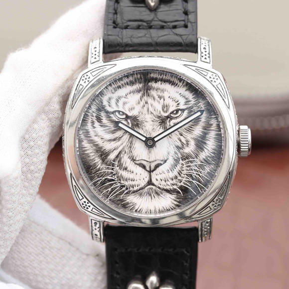 sterling sølv Panerai King of Beasts Tiger (løve) unik og elegant ny Timepiece, sak? Skåret med 925 sterlingsølv. - Trykk på bildet for å lukke