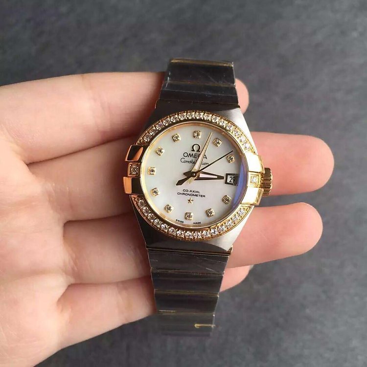 V6 Factory Omega Constellation Series Gold Diamond Ring Ladies Automatic Mechanical Watch - Trykk på bildet for å lukke