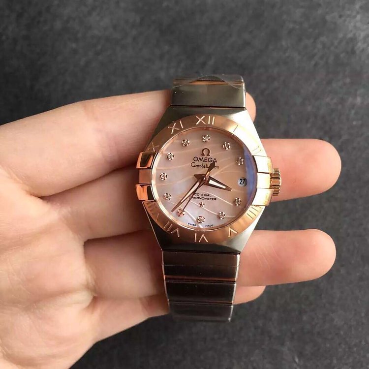 V6 Factory Omega Constellation Series Ladies Mechanical Watch Rose Gold Ring - Trykk på bildet for å lukke
