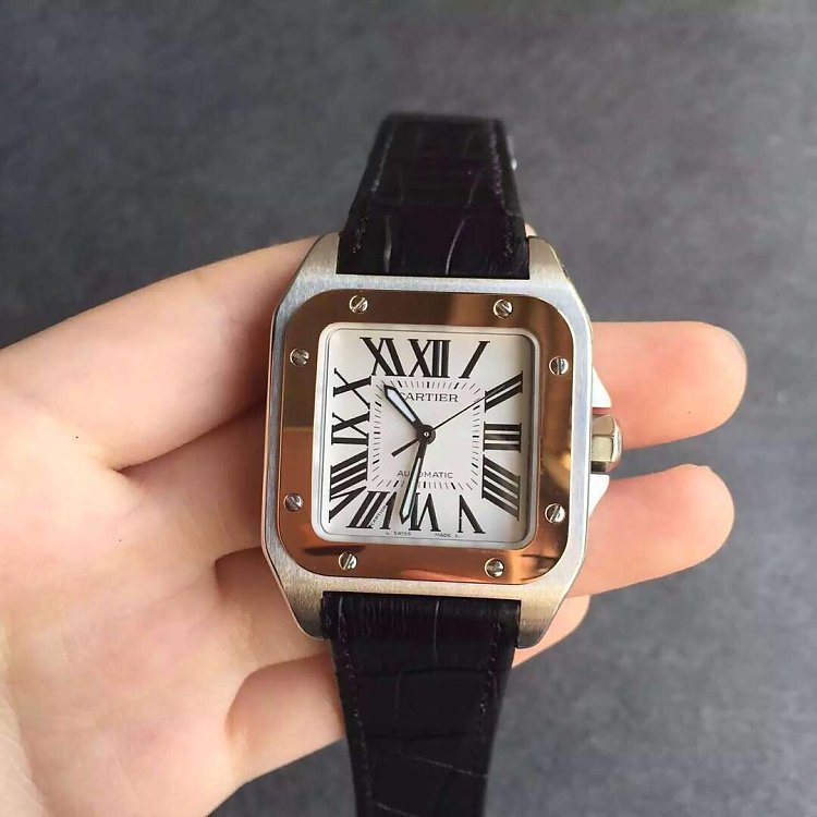v6 Fabrikkreplikat Cartier Santos Medium Rose Gold Ring Mechanical Watch. - Trykk på bildet for å lukke