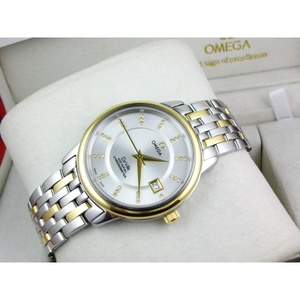 Swiss Omega OMEGA 18K Gold White Face Roman Scale Automatic Mecânica Back Men's Watch.
