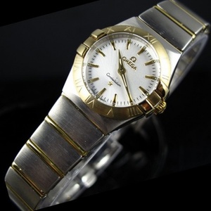 Suíço Omega OMEGA Constellation Double Eagle 18K Gold Ultra-thin Women's White Noodle Ding Scale Ladies Watch.