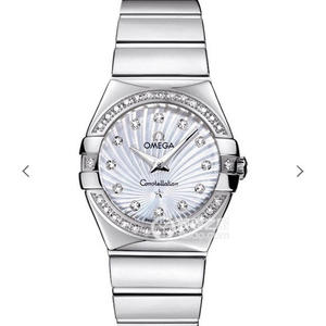 V6 Omega Constellation Series Ladies Quartz Watch 27mm One to One Gravado Diamantes genuínos de rosto branco