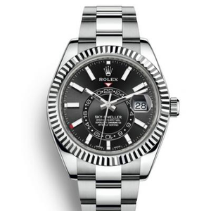 Regrave Rolex Oyster Perpetual SKY-DWELLER série m326934-0005 relógio mecânico masculino escala de barra estilo macarrão preto