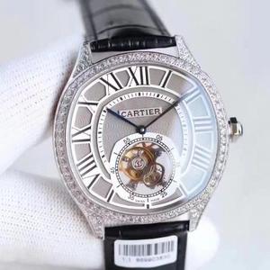 A TF produziu Cartier Cartier Drive de série tourbillon diamond-studded cinto relógio de enrolamento manual movimento masculino