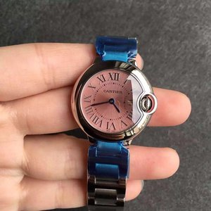 V6 Factory Cartier Blue Balloon Small Pink Face Steel Band Ladies Quartz Watch