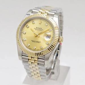 Rolex Datejust 41MM Nova Edição Fivela dobrável em N Factory Gold Face Diamond Men's Mechanical Watch (Tipo Ouro)