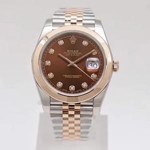 Rolex Datejust 41MM Nova versão Dobrando Clasp Coffee Face Diamond Men's Mechanical Watch (Rose Gold)
