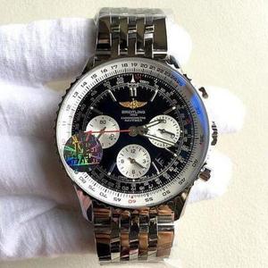 JF Factory Breitling Aviation Chronograph 46mm diameter black PVD rose gold 316L colorless leather strap