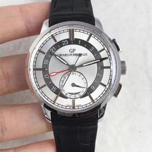 Часы GP Girard Perregaux серии 1966 с двумя часовыми поясами, золотой корпус, серая поверхность, доступны функции GMT и календаря TF Заводское производство Автоматический механический механизм