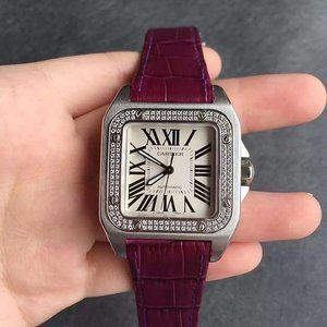 Реплика фабрики V6 Cartier Santos женские механические часы с бриллиантовым кольцом
