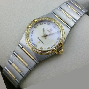 Swiss Omega OMEGA Constellation Women's Watch Swiss 18K Rose Gold Artificial Diamond Two-pin Women's Watch Swiss Movement